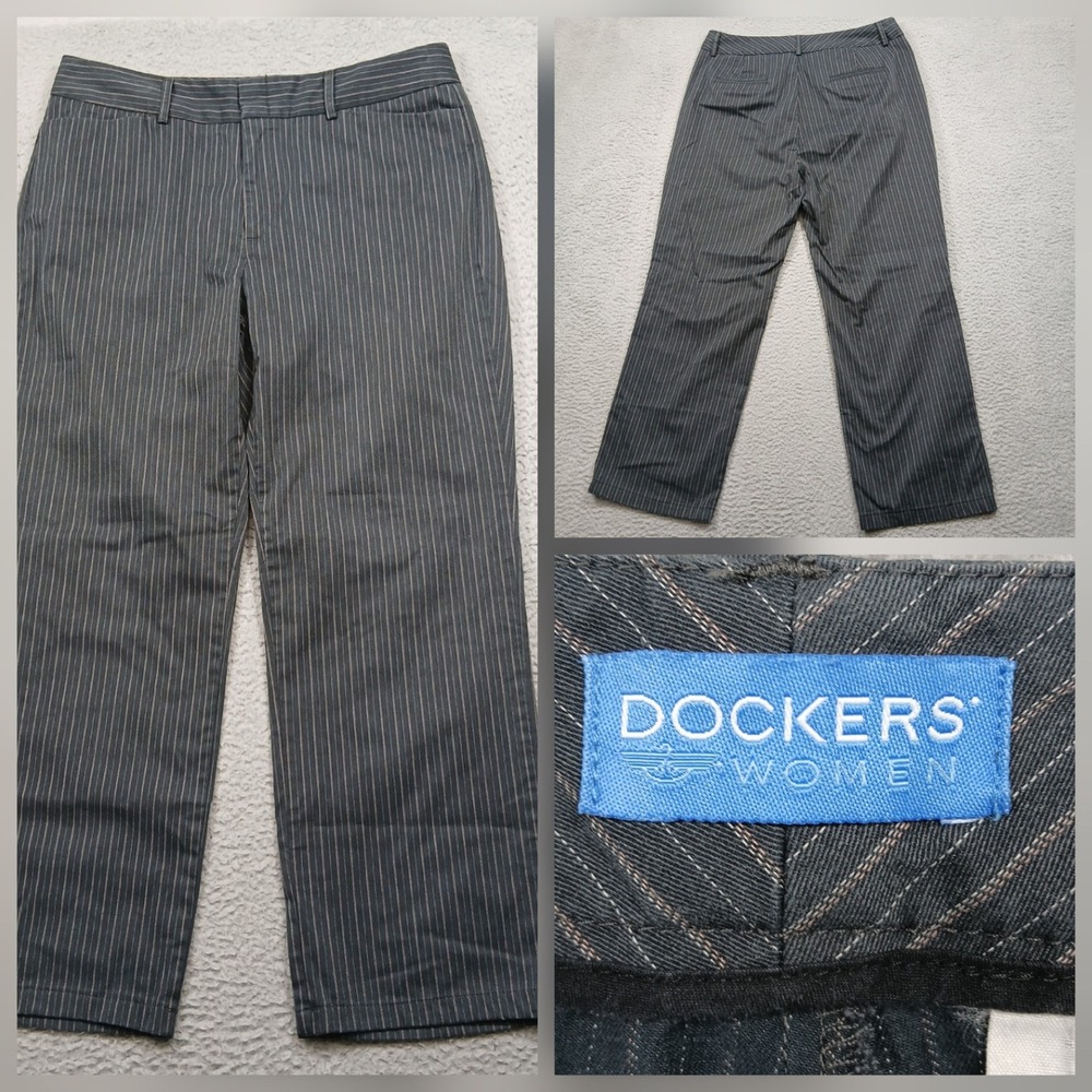 Dockers Women's Dress Pants Gray Pinstripe Flat Front Mid Rise Slacks‎ 16x31